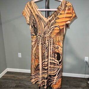 018 Vintage fairy core babydoll v neck brown orange floral print mini dress